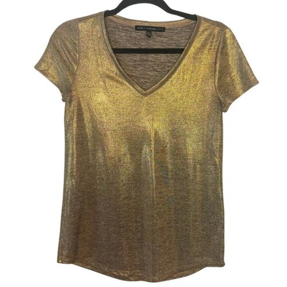 White House Black Market | Metallic Gold TShirt Elevated Basic V-Neck